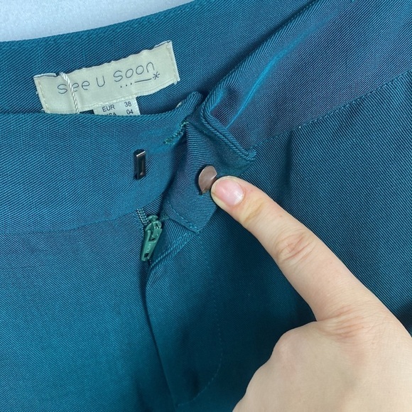 Anthropologie See U Soon Dark Tourquoise Green Tapered Linen Trouser Dress Pants - Picture 7 of 16